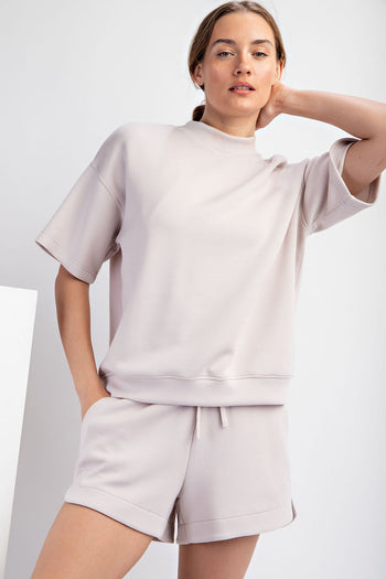 Rae Mode Scuba Mock Neck Top in Mocha Cream FINAL SALE