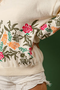 BiBi Embroidery Detailed Knit Sweater in Cream