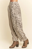 Davi & Dani Leopard Print Barrel Pants in Taupe Leopard