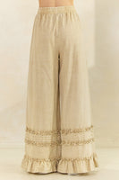 Mittoshop Mineral Washed Ruffle Trim Wide Leg Pants in Natural