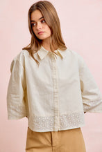Load image into Gallery viewer, BiBi Eyelet Lace Hem Quarter Sleeve Top in Butter
