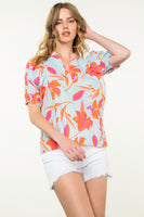 THML Striped and Floral Print Top in Light Blue