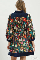 Umgee Floral Print Belted Puff Sleeve Mini Dress in Midnight