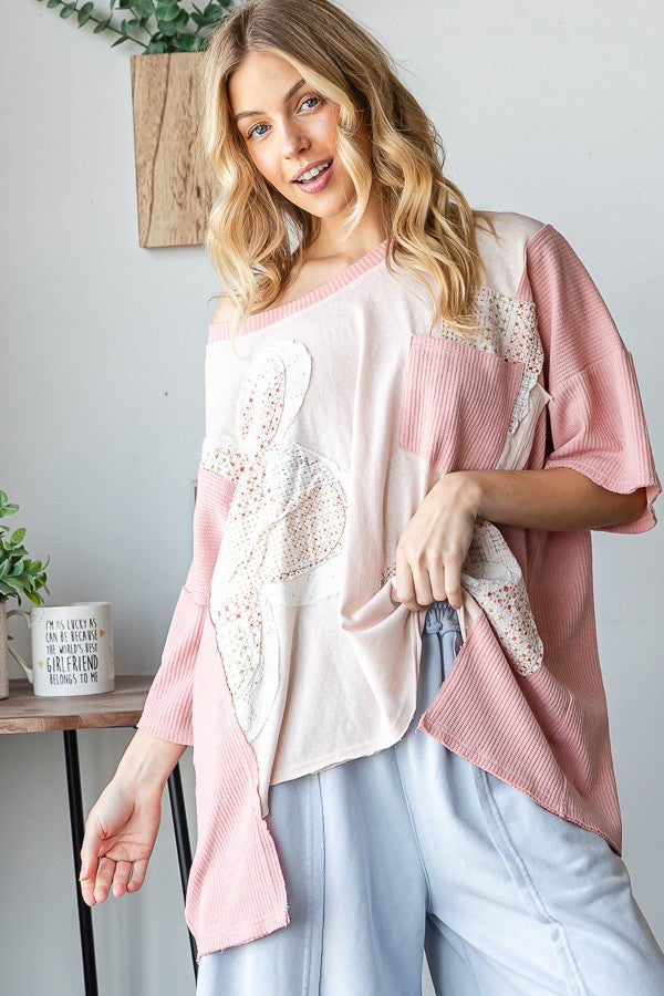 Oli & Hali OVERSIZED Flower Patch Top in Pink – June Adel