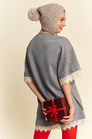 Davi & Dani Pearl Embellished and Lace Detailed Top in Grey