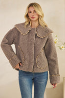 Veveret Sherpa Jacket with Ruffle Trim in Gray