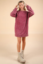 Load image into Gallery viewer, Very J OVERSIZED Mineral Washed Sweatshirt Mini Dress in Magenta
