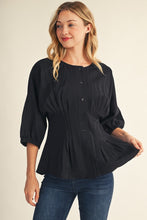 Load image into Gallery viewer, Jodifl Pintuck Waistline Detail Button Down Top in Black
