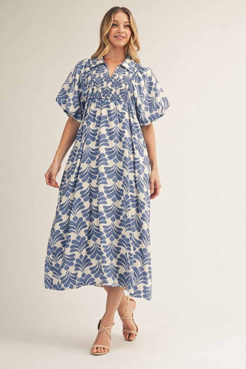 Jodifl Boho Floral Midi Dress in Denim S