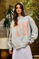 BucketList 'TN' Striped Embroidered Mock Neck Sweatshirt in Heather Grey