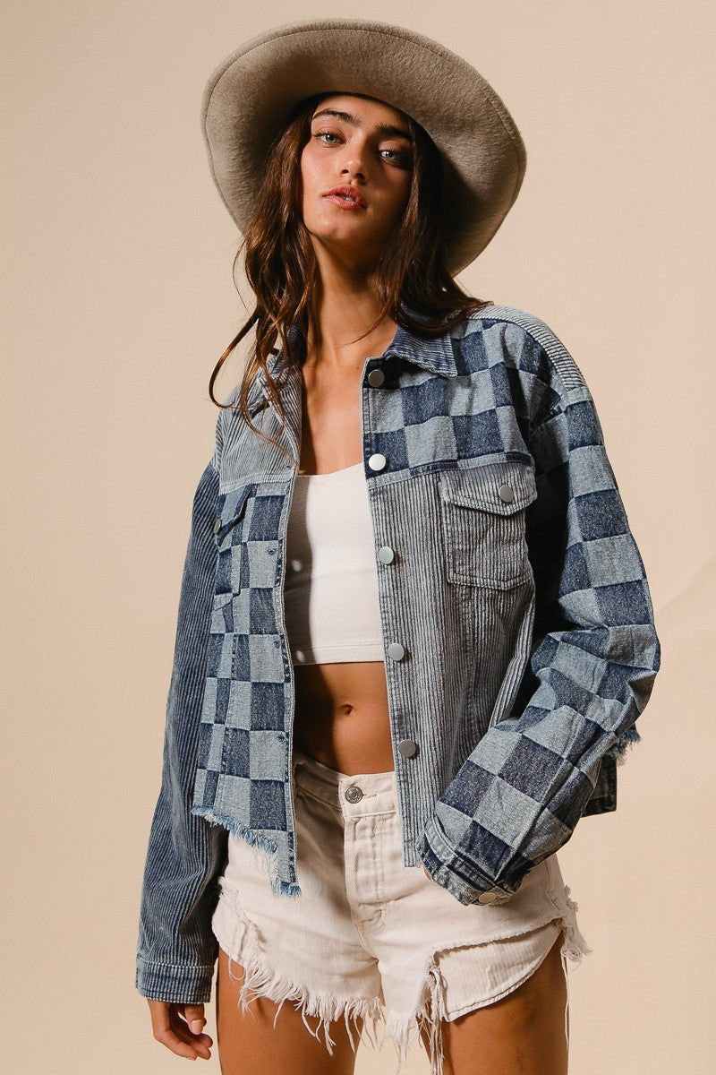 BiBi Corduroy and Checker Denim Mix n Match Jacket – June Adel