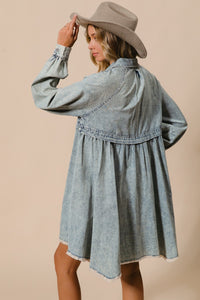 BiBi Denim Mineral Washed Button Down Dress in Light Denim