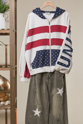 mello. United States Patch Work Oversized Zip Hoodie in Off White