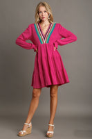 Umgee Crochet Embroidery Tiered Knit Dress in Hot Pink