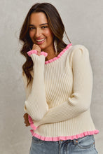 Load image into Gallery viewer, So Me FITTED Ribbed Knit Sweater Top in Ivory/Pink ON ORDER
