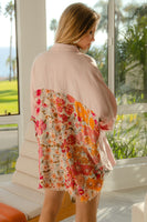 BiBi OVERSIZED Knit and Floral Print Button Down Top in Blush/Rose