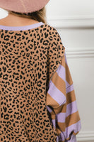 BiBi Leopard and Striped Print Top in Lavender