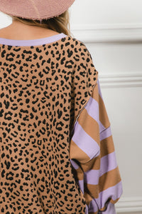 BiBi Leopard and Striped Print top in Lavender