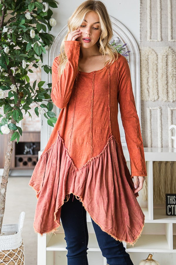 Oli & Hali Mixed Fabric Tunic Top in Brick Shirts & Tops Oli & Hali   