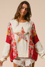 Load image into Gallery viewer, BiBi Mix n Match Knit and Print Top with Star Patch on Front in Oatmeal/Rust
