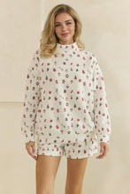 Load image into Gallery viewer, Veveret Cozy Holiday Print Lounge Mock Neck Top in White Combo

