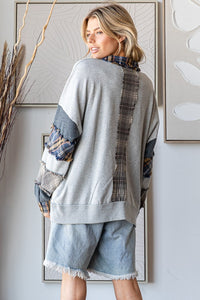 Oli & Hali OVERSIZED Top with Patchwork Detailed Sleeves in Heather Grey