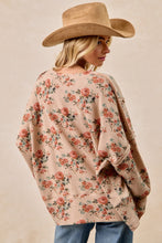 Load image into Gallery viewer, BiBi OVERSIZED Floral Print Waffle Knit Top in Taupe ON ORDER
