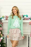 Grace+Emma Sequin Tree Patch Sweatshirt in Mint