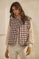 LovLov Ruffled Neck Checkered Vest in Mocha