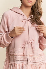 Load image into Gallery viewer, J.nna Mixed Fabric Lace Trim Hooded Jacket in Baby Pink
