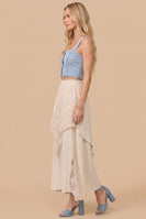 J.nna Boho-Chic Lace Blend Skirt in Cream