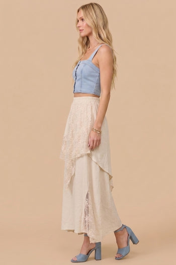 J.nna Boho-Chic Lace Blend Skirt in Cream