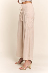 J.nna Smocked Waist Boho Pants in Light Beige