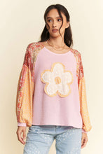 Load image into Gallery viewer, Davi &amp; Dani Waffle Knit Top with Mix N Match Prints and Flower Patch Front in Pink Multi
