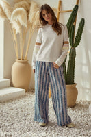 LovLov Terry Knit Sweatshirt with Multi Color Retro Stripes in Oatmeal