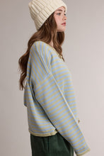 Load image into Gallery viewer, Wishlist Striped Rolled Edge Button Front Cardigan in Sage/Blue
