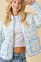 Main Strip Vintage Print Quilted Woven Jacket in Light Blue