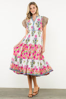 THML Mixed Floral Print and Contrasting Prints Maxi Dress in White