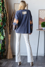 Load image into Gallery viewer, Oli &amp; Hali Knit Top with Mixed Print Peace Sign Patch on Front in Blue
