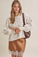 In February French Casual Contrast Polka Dot Cotton Blend Sweater in Cream/Camel