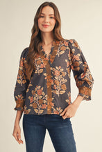 Load image into Gallery viewer, Jodifl Embroidered Smocking Detail Floral Top in Mocha
