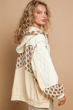 Load image into Gallery viewer, POL OVERSIZED Zip Up Hoodie Jacket with Mixed Fabric and Prints in Cream Multi
