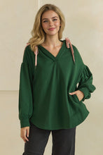 Load image into Gallery viewer, Veveret Oversized V-Neck Hoodie Top in Hunter Green
