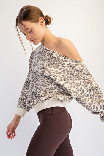 Rae Mode Animal Print French Terry Tops in Brown