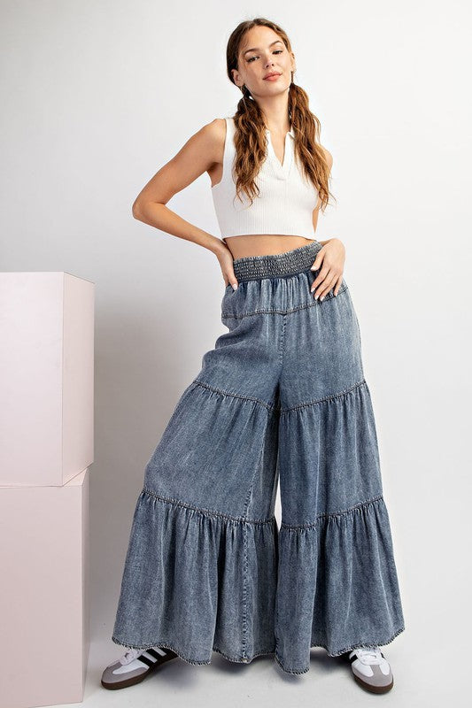 ee:some Snow Washed Tiered Wide Leg Pants in Denim – June Adel