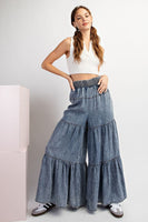 ee:some Snow Washed Tiered Wide Leg Pants in Denim