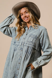 BiBi Denim Mineral Washed Button Down Dress in Light Denim