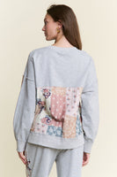 J.nna Multi Pattern Patched French Terry Top in Grey Combo