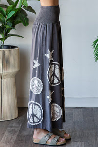 Oli & Hali Smocked Waistband Pants with Peace Sign and Star Patches in Charcoal