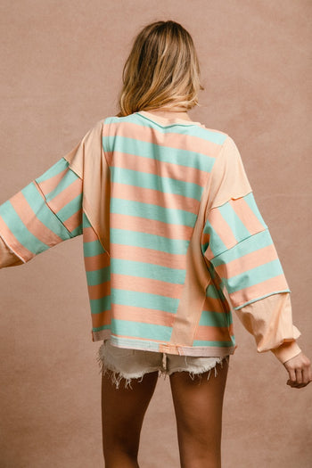 BiBi Striped and Star Patched Top in Peach/Mint